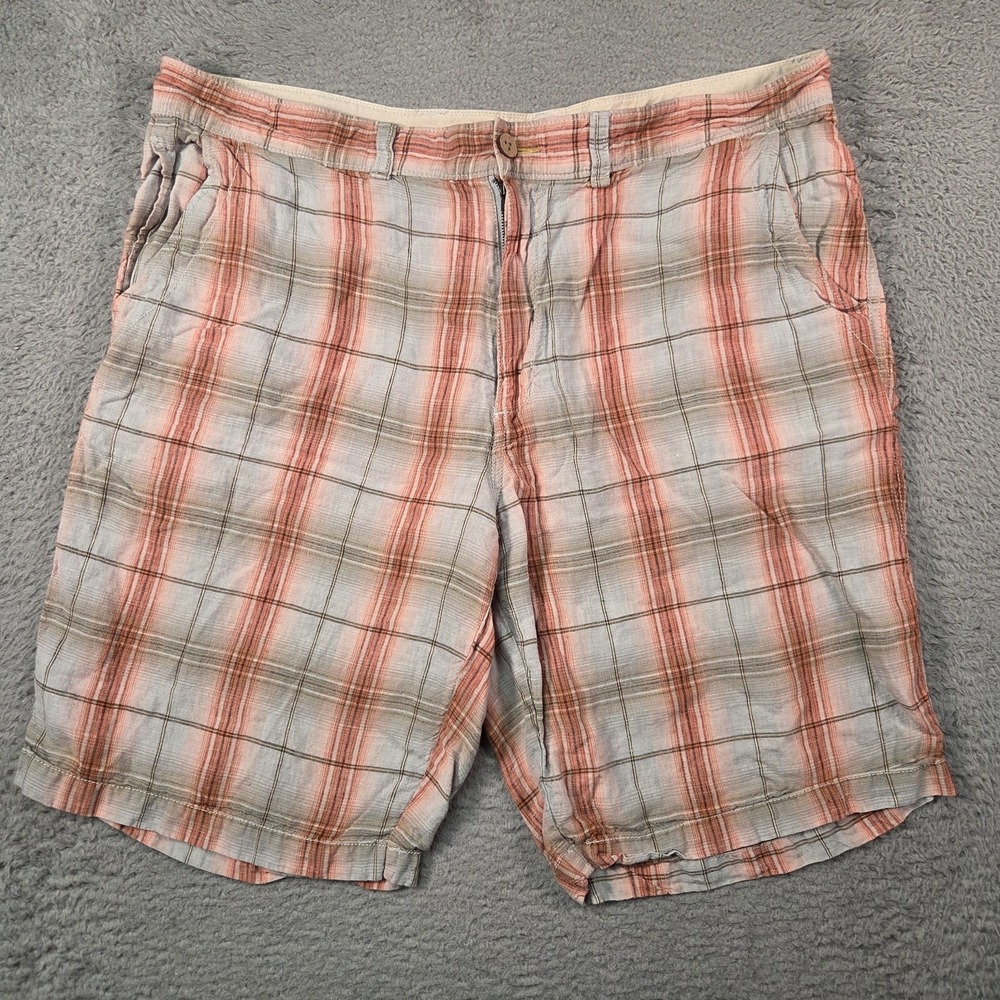 Tommy Bahama 100% Linen Shorts Mens 38 Plaid Resort Coastal Vacation Relax 10 in